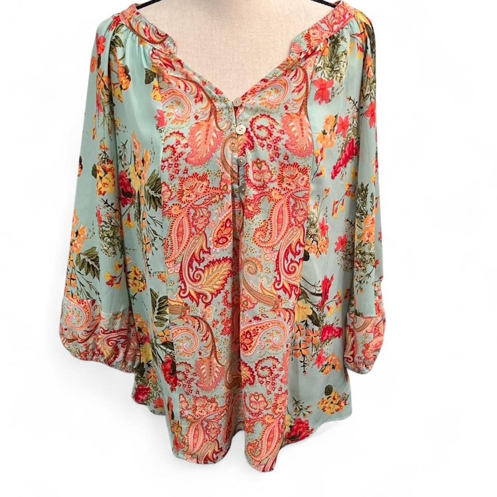 Figueroa & Flower Boho Style Floral and Paisley Blouse Ladies Size Large